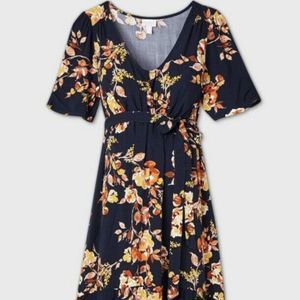 Isabel Maternity Women's Floral Print Elbow Sleeve Woven Tier Dress-NWT-Size XS 